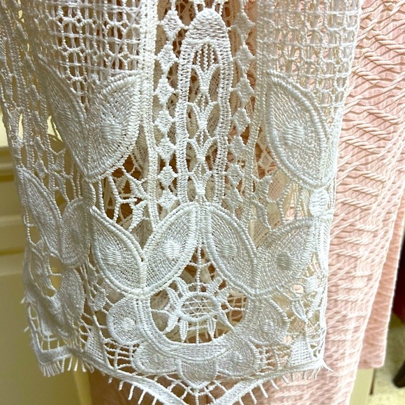 Vava x Joy Han Crochet Lace Sleeve Midi Sheath Dress Apricot Sexy Cutouts - Picture 9 of 14